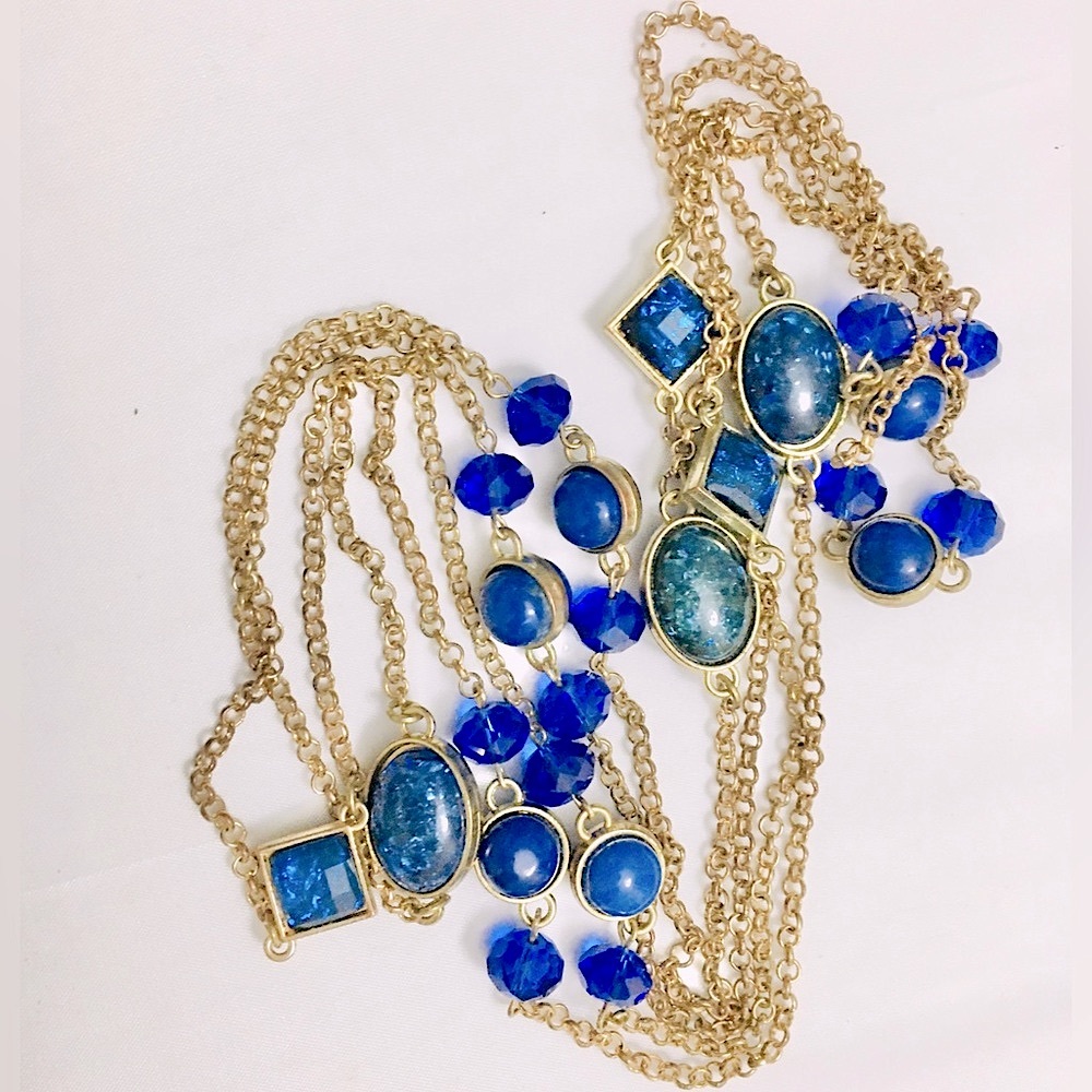 High End Blue Teal Sparkle Bead Flapper Necklace